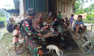 Pengabdian TNI Bersama Masyarakat di Perbatasan, Satgas Yonif 122/TS Berikan Pelayanan Kesehatan Gratis