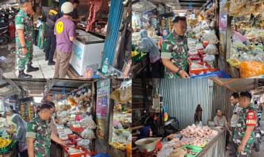 Pantau Harga Sembako Jelang Lebaran, Babinsa Danukusuman Sambangi Pasar Harjodaksino 