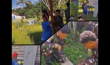 Satgas Yonif 763/SBA Perbaiki Tangga Rumah Warga di Suswa