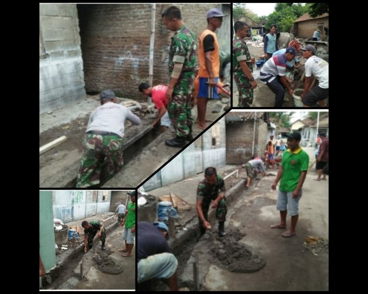 Babinsa Ngemplak dan Warga Gotong Royong Perbaiki Jalan dan Selokan