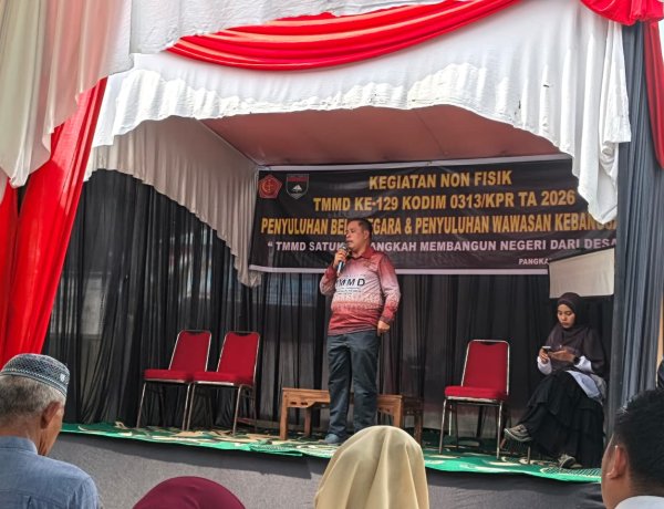 Perkokoh Karakter Bangsa, Satgas TMMD Ke-129 Kodim 0313/KPR Gelar Penyuluhan Wawasan Kebangsaan di Desa Pangkalan Terap