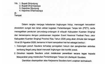 PETI Jadi Sorotan, Plt Bupati Kuansing Surati Sijunjung dan Dharmasraya