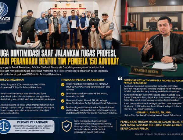 Peradi Pekanbaru Bentuk Tim 150 Advokat Bela Syafardi