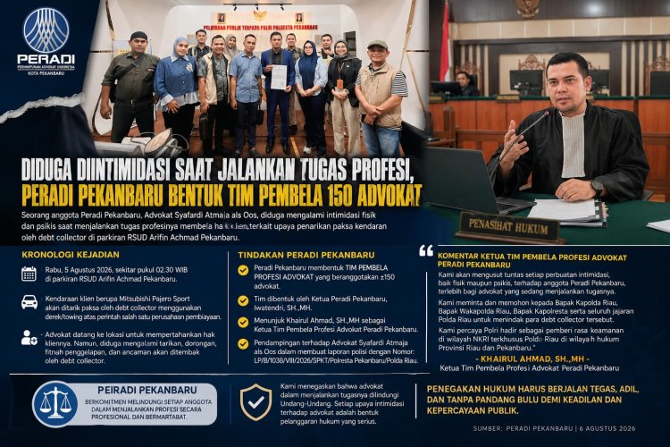 Peradi Pekanbaru Bentuk Tim 150 Advokat Bela Syafardi