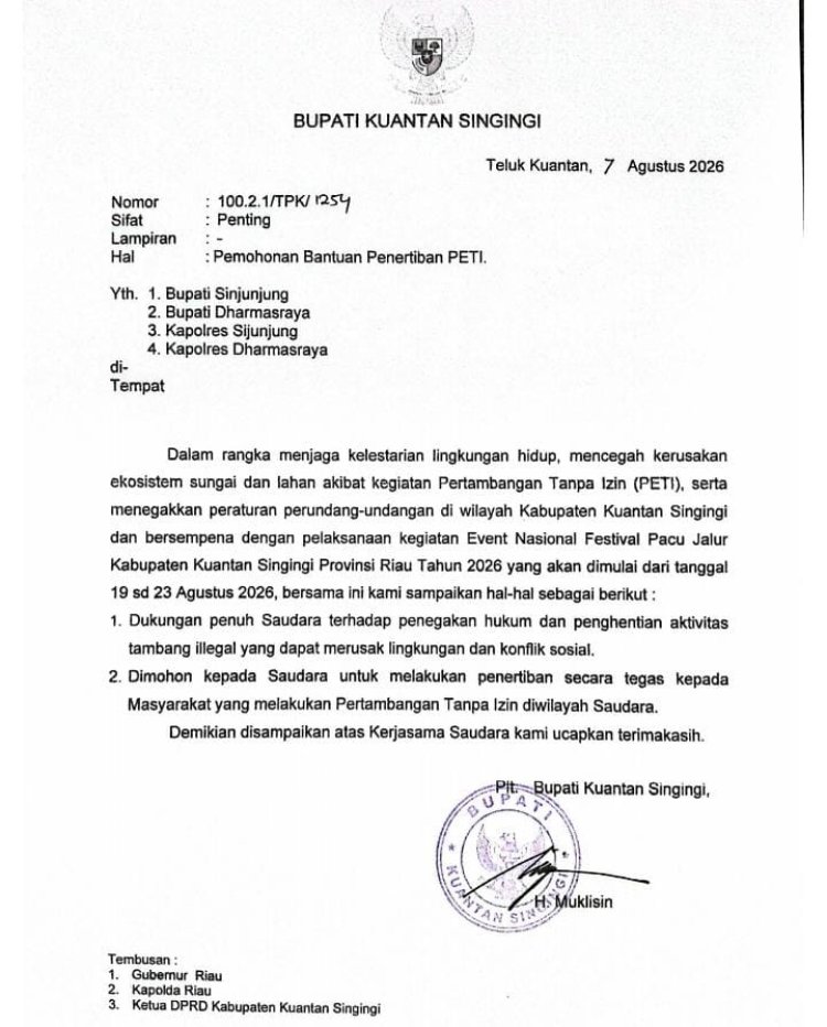 PETI Jadi Sorotan, Plt Bupati Kuansing Surati Sijunjung dan Dharmasraya