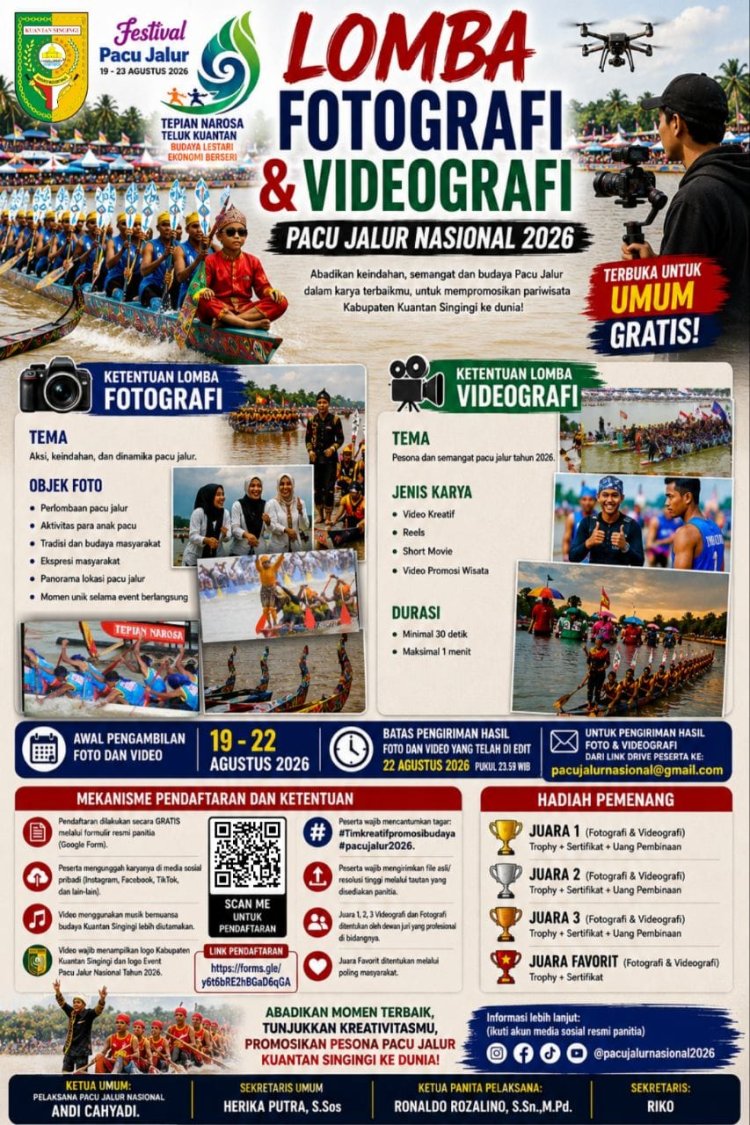 Abadikan Pacu Jalur 2026, Ada Lomba Foto dan Video Nasional dengan Hadiah Menarik